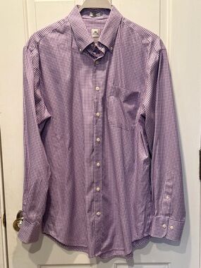 Peter Millar Nanoluxe Easycare Gingham Button Down Shirt Men Large Purple White